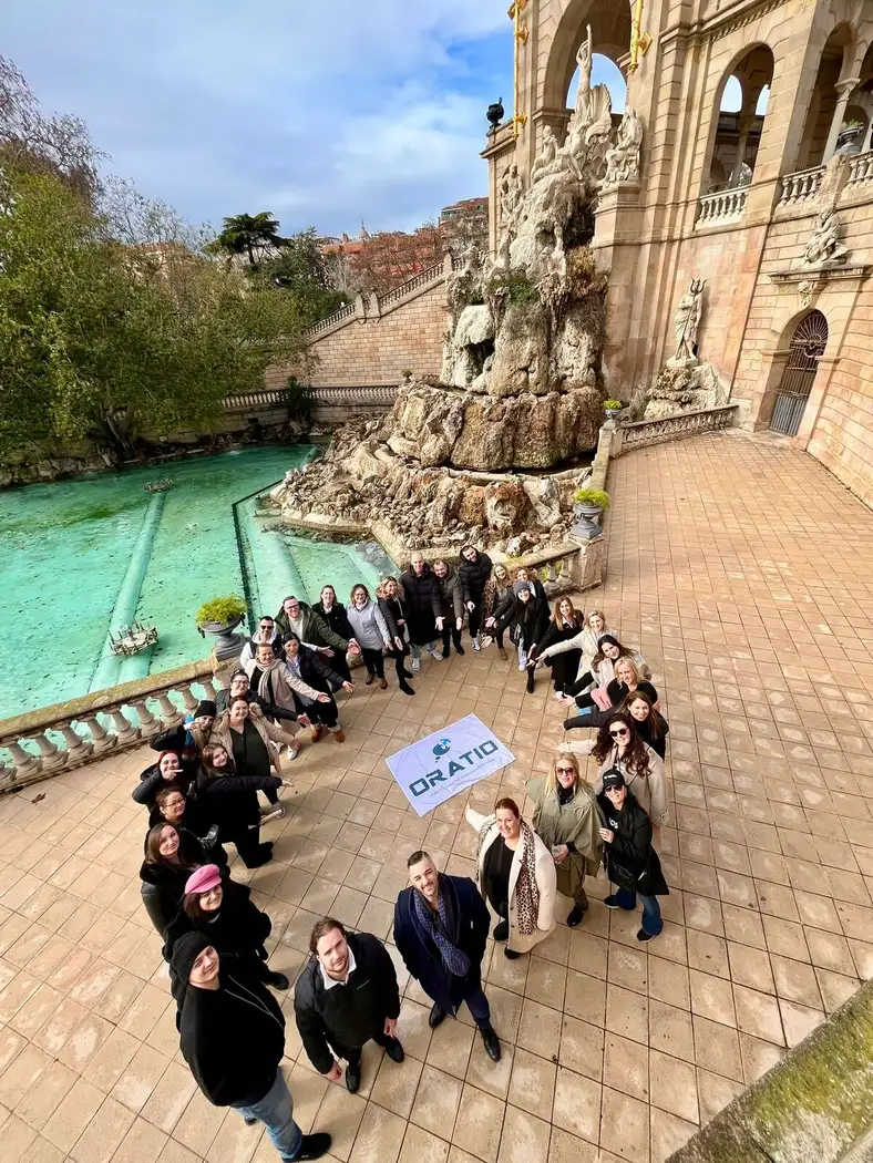 The team from above at the fountain in Parc de la Ciutadella